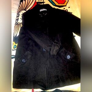 Kristen Blake Ladies Black Fine Australian Wool Blend Peacoat Coat Lined Size XL